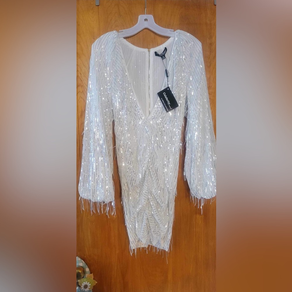 White sequin fringe dress